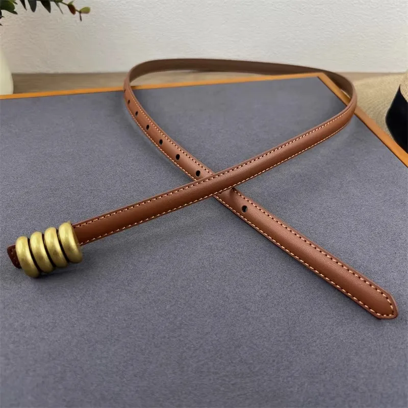 Women's Vintage Gold Buckle Thin Leather Corset Female Cummerbund Coat Waistband Dress Decration Narrow Belt J1879