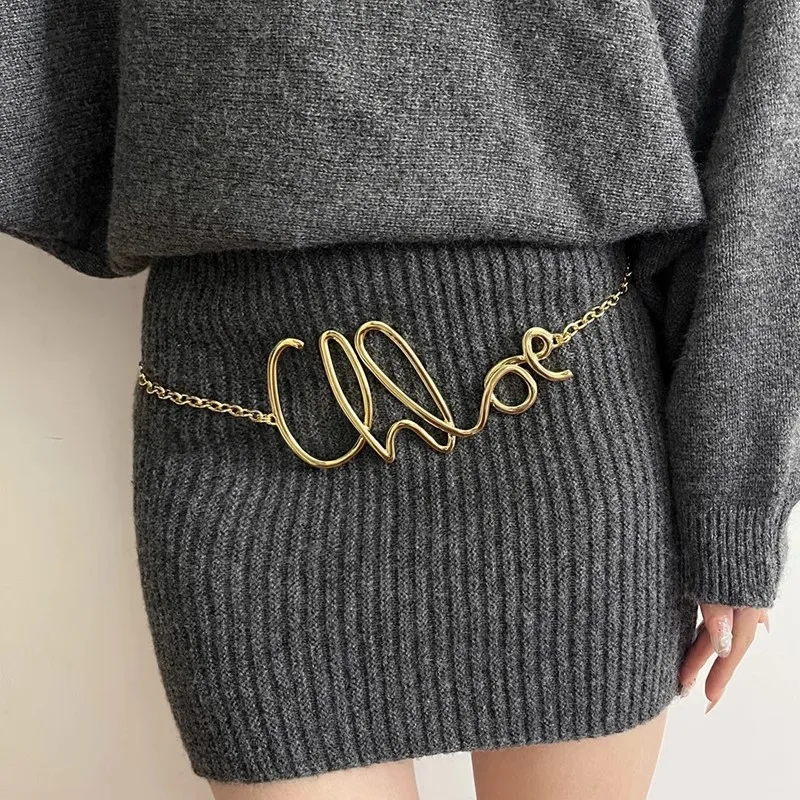 

New retro style dress pants letter waist chain