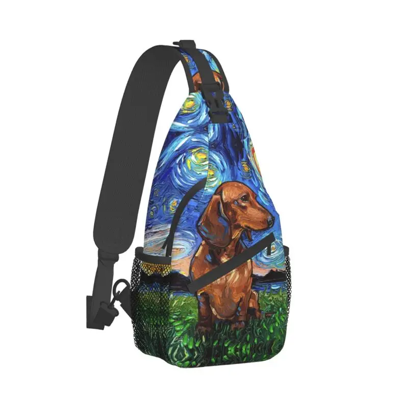 Starry Night Dachshund Sling Bag para ciclismo, Camping, hombres, Badger, salchicha, Wiener Dog, bandolera para el pecho, mochila de hombro, mochila de día