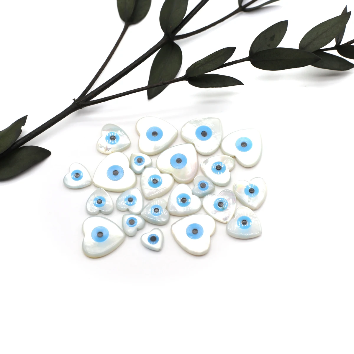 20Pcs Blue Demon Eyes Beads Natural Shell Evil Eye Heart-shaped Beads Handmade Jewelry Making Bracelet Necklace Charms