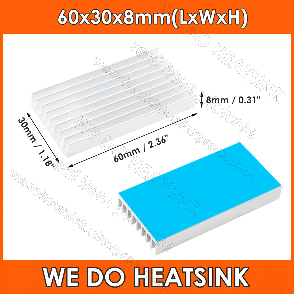 60x30x8mm Silver Extruded Heat Sinks Electronics Cooler Heatsink Radiator for MOS GPU IC LED Miner Chipset Heat Dissipation