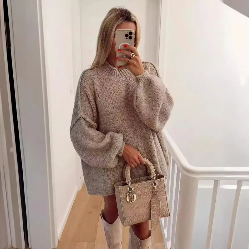 Autumn Winter Elegant Women Knitted Pullover Sweater Top Casual Fashion Warm Long Sleeve Loose Knitwear Outwear