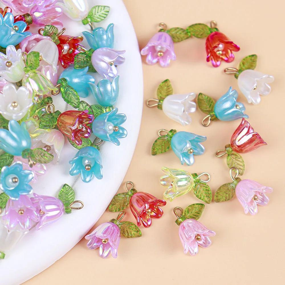10pcs/lot 11x15mm Acrylic Lily of the Valley Flower Bud Charms Colorful Flower Charms for DIY Making Jewelry Accessories ﻿