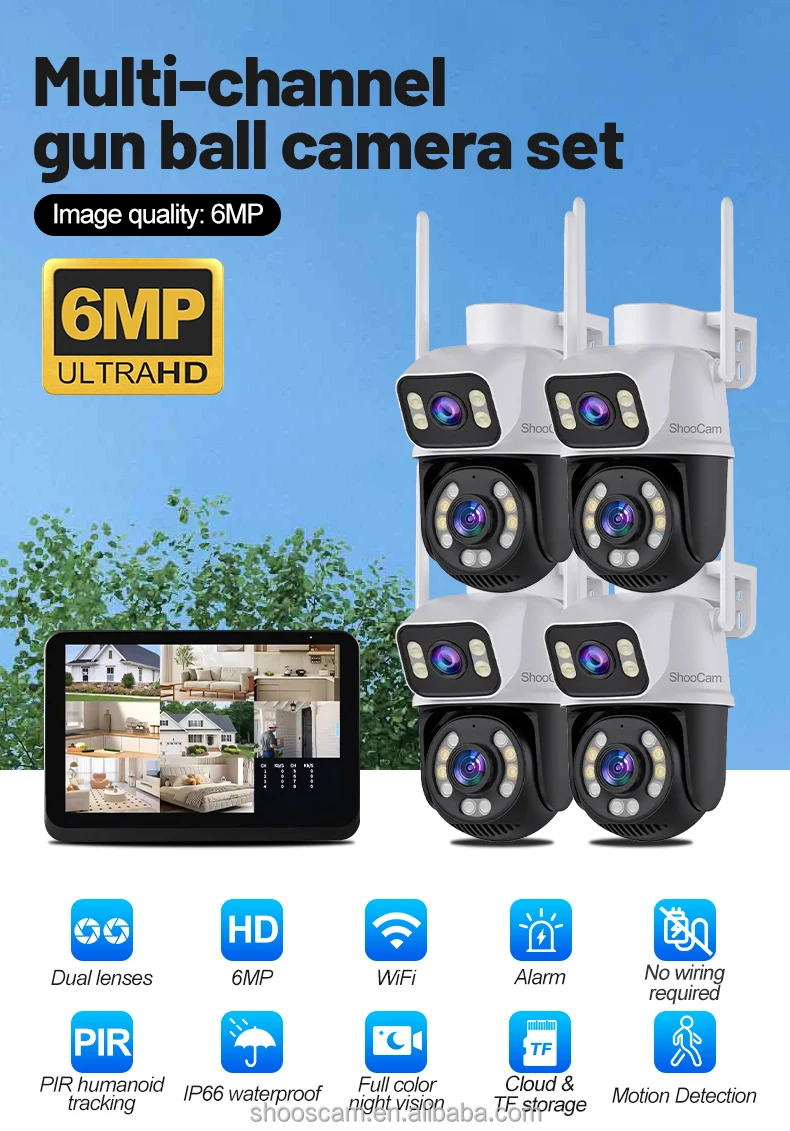 6mp Nvr CCTV IP Camera With Screen Surveillance System Network Camera Color Night Vision Cmos Wireless Security Camera IP66