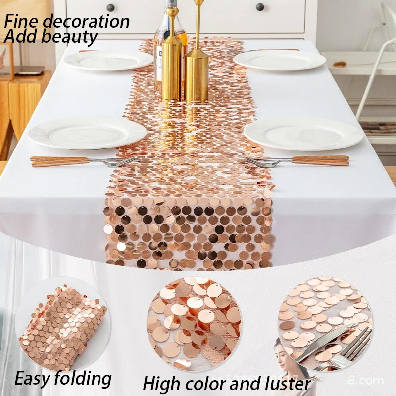 

2PCS Sequin Table Flag Decoration 213*30cm Sparkle Wedding Dining Table Decorations Modern Wedding Party Banquet Table Cover