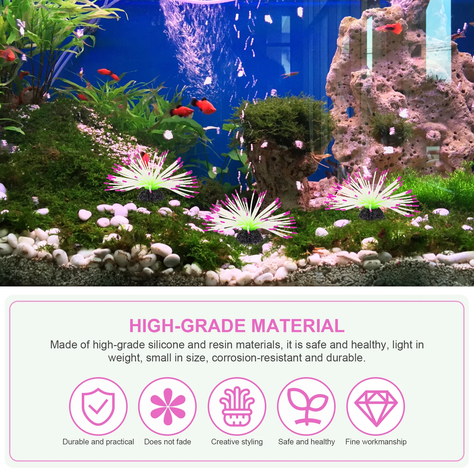 

Aquarium Fake Plant Ornament Artificial Water Grass Craft Fish Tank Decor Luminous Coral Micro-Landscape Silicone