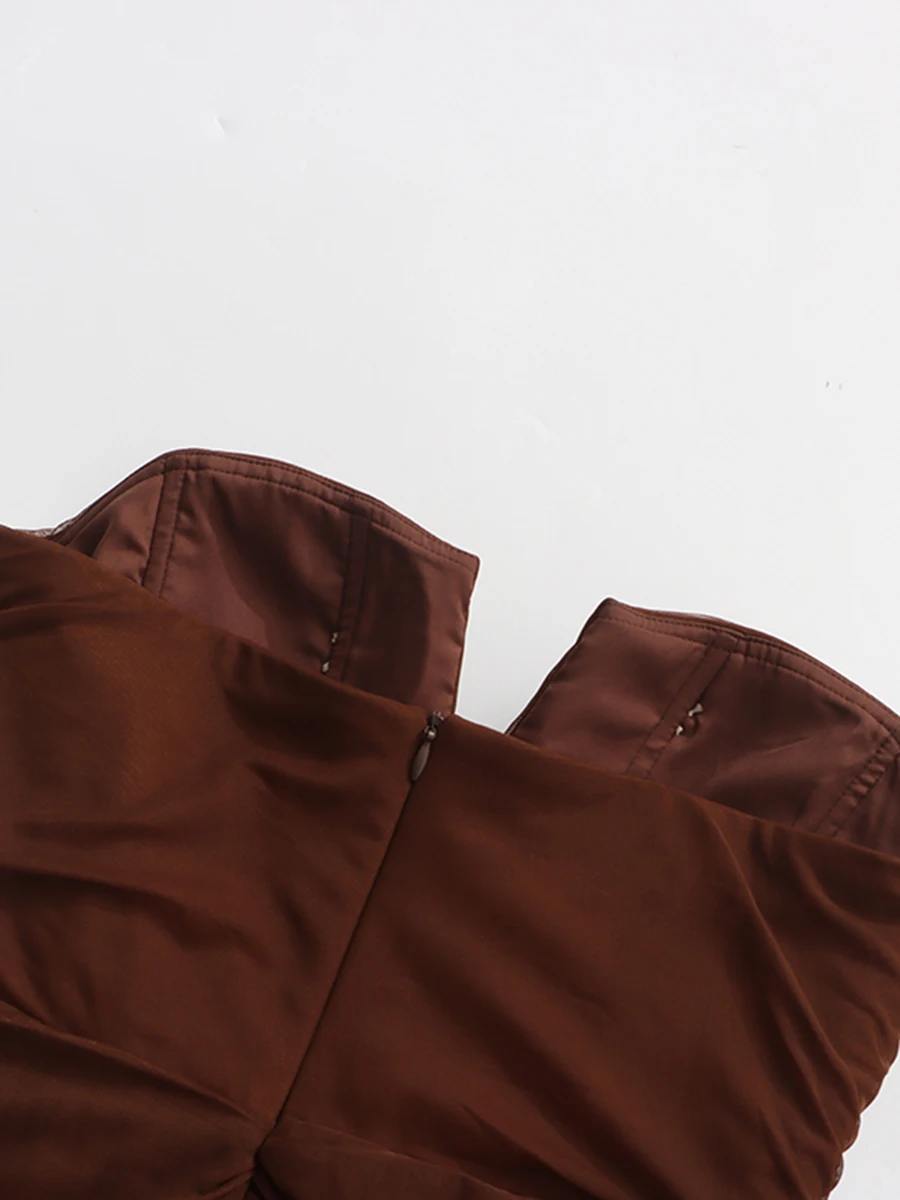 TWOTWINSTYLE Solide Abnehmen Sheer Kleider für Frauen Diagonal Kragen Ärmellose Patchwork Falten Unregelmäßige Kleid Weibliche Kleidung