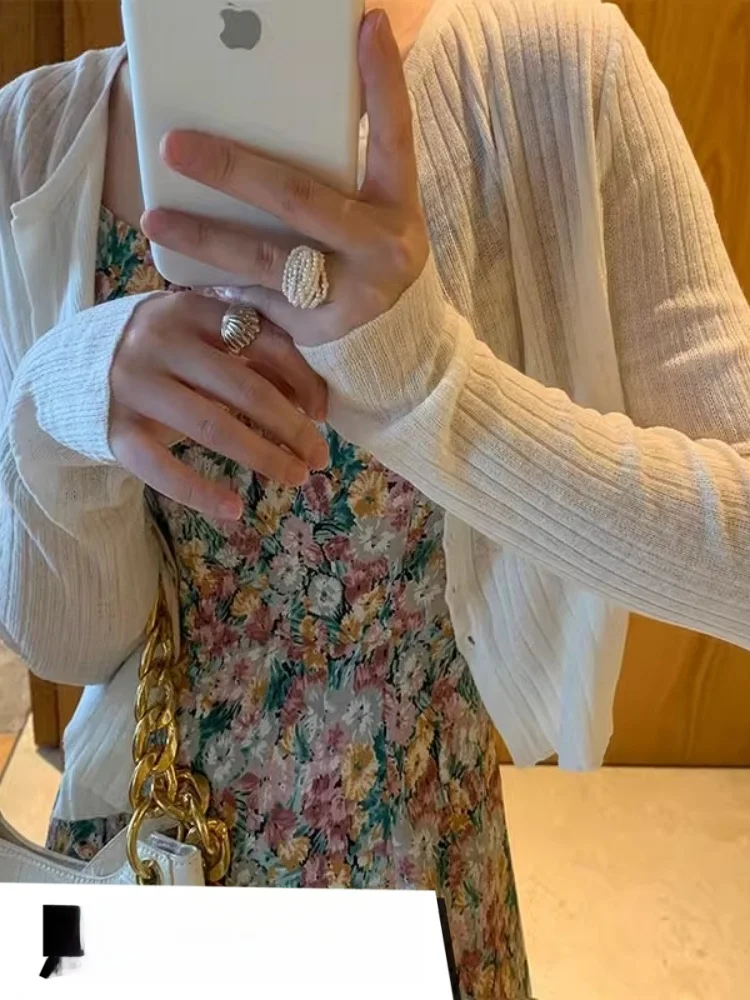 سترة نسائية خفيفة من الحرير الجليدي الفاخر مع حزام، واقية من الشمس، مناسبة لفصلي الربيع والخريف #3