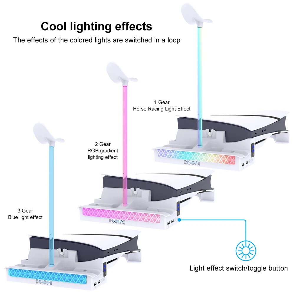 حامل تبريد أفقي لجهاز PS5 PRO/قوس أفقي نحيف مقاوم للتآكل وحدة تحكم مزدوجة رف شحن وحامل سماعة الرأس
