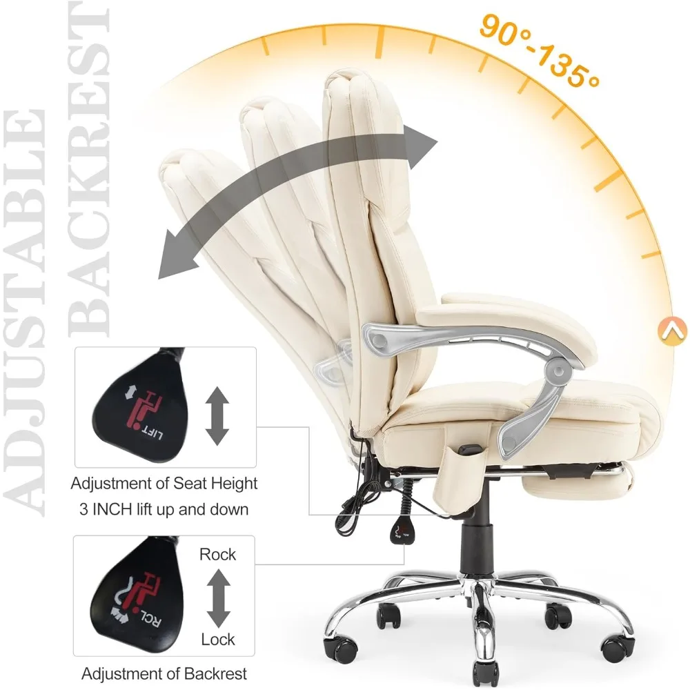 كرسي مكتب تنفيذي مع مسند للقدمين، كرسي مكتب تدليك 6 نقاط مع مسند ظهر مستلق، شاي كمبيوتر جلدي ساخن #5