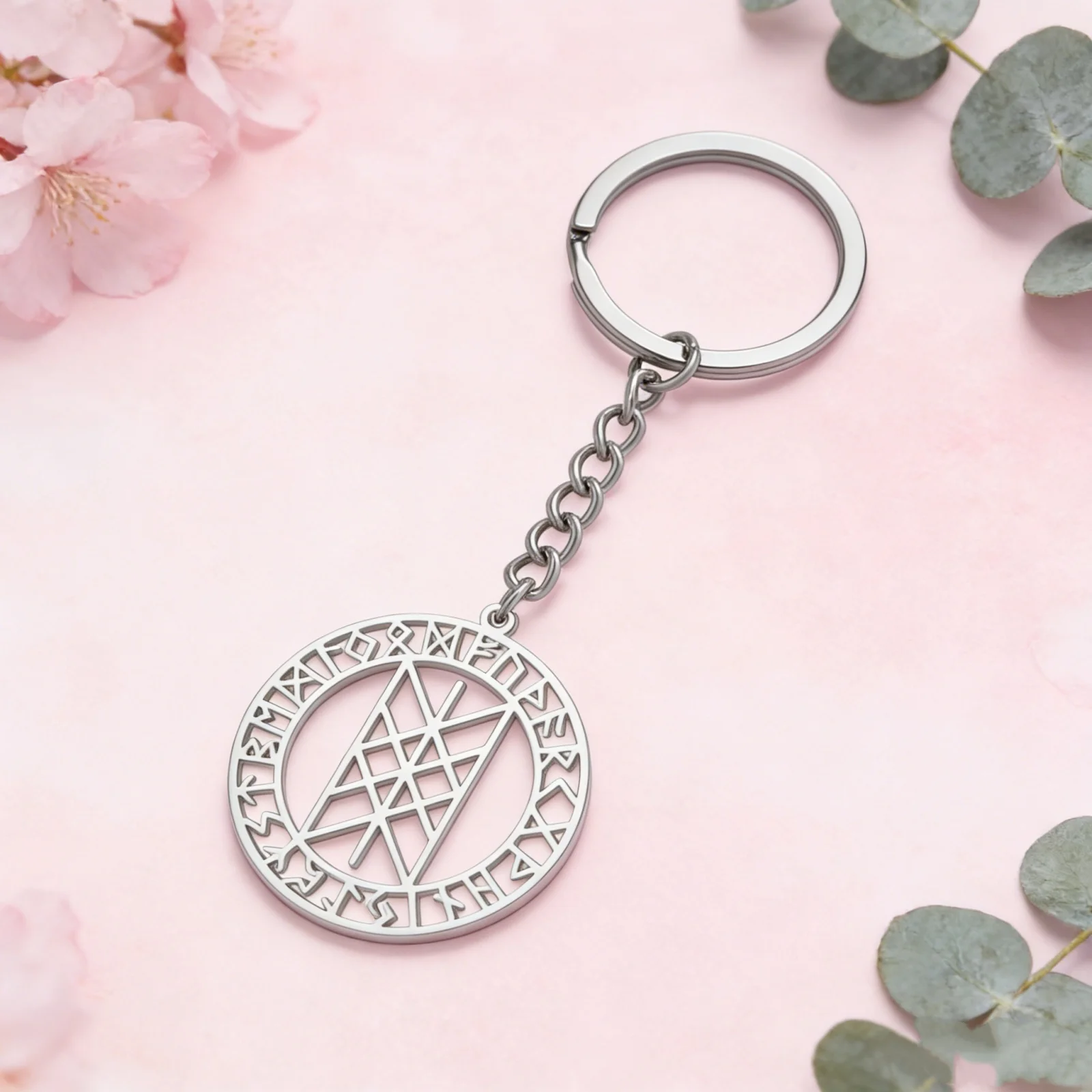 Nordisches Symbol Wyrd Schlüsselanhänger aus Edelstahl, Religiöser Talisman für Männer und Frauen, Wikinger-Symbol Schlüsselanhänger, Party-Schmuck Geschenk
