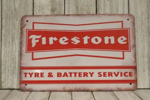 Firestone Tyres Tires Tin Sign Metal Rustic Look Garage Mechanic Tire Shop XZ