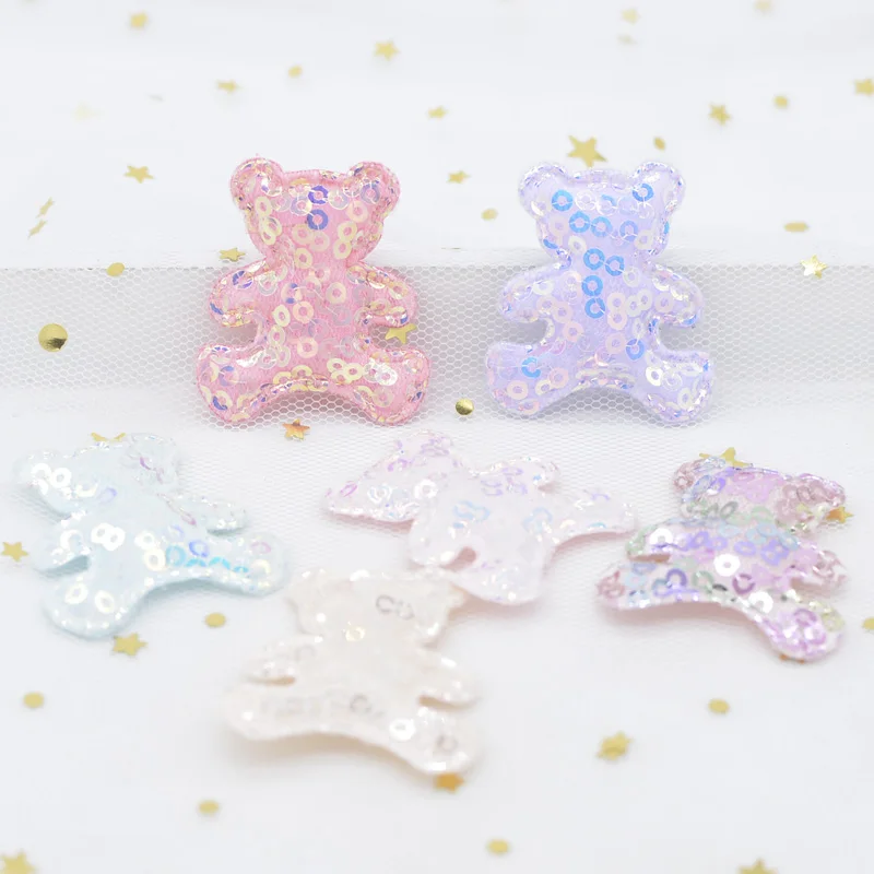 12Pcs Upscale Glitter Sequins Bear Appliques Padded Patches for DIY Baby Girl's Hair, Clip, Band, Headdress, Bow Decoration