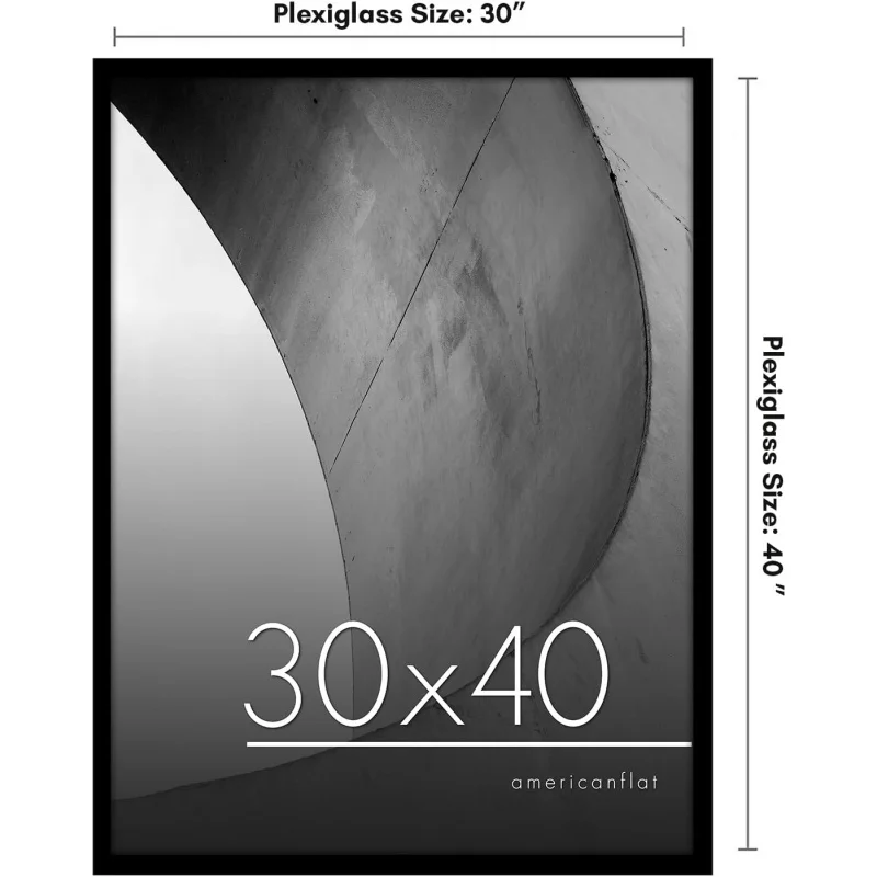 30x40 Poster Frame with Polished Plexiglass - Streamline Collection -Frame for Wall Display - Hanging Hardware Included - Black