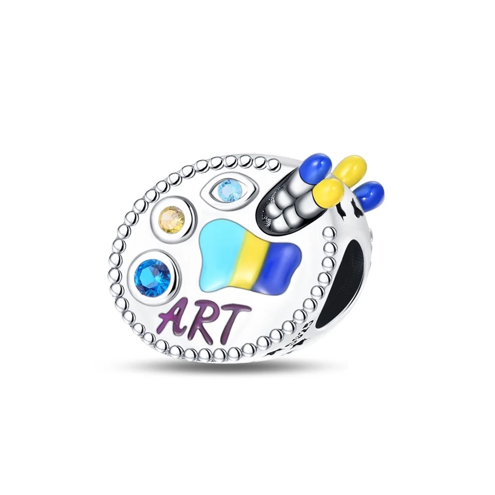 

Actual 925 Sterling Silver Color Art Palette Brush Charm Fit Pandora Braelet Women's Art Exhibition DIY Jewelry Accessories