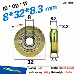 1 szt. 8x32x8,3mm 636 rowek metalowy odporny na rdzę drut w kształcie litery U koło prowadzące koło pasowe zawieszenia 608zz koło pasowe łożyska koło pasowe