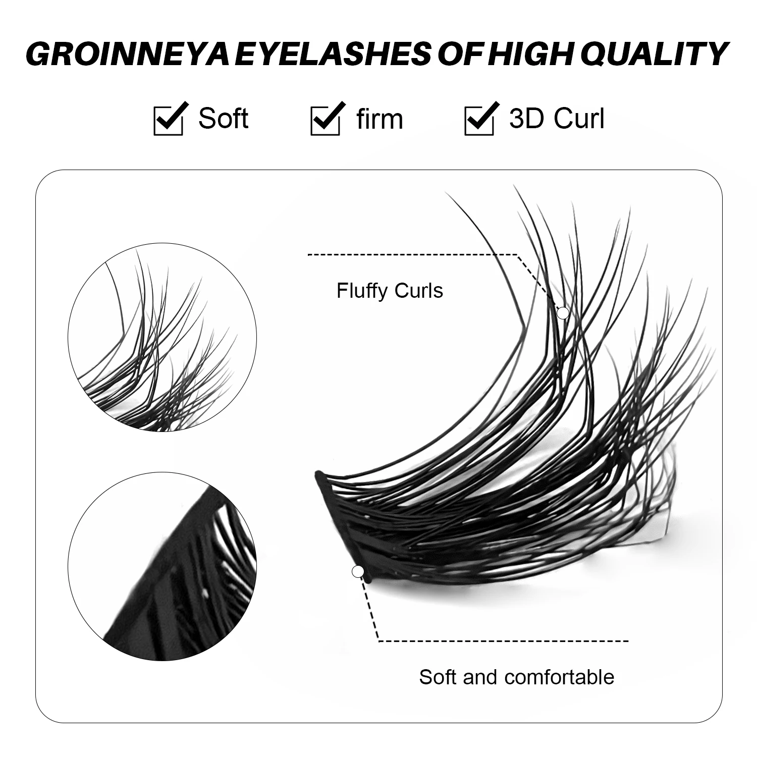 GROINNEYA Kit de extensión de pestañas, 15 filas, Kit de extensión de pestañas postizas de visón, aspecto natural, esponjoso