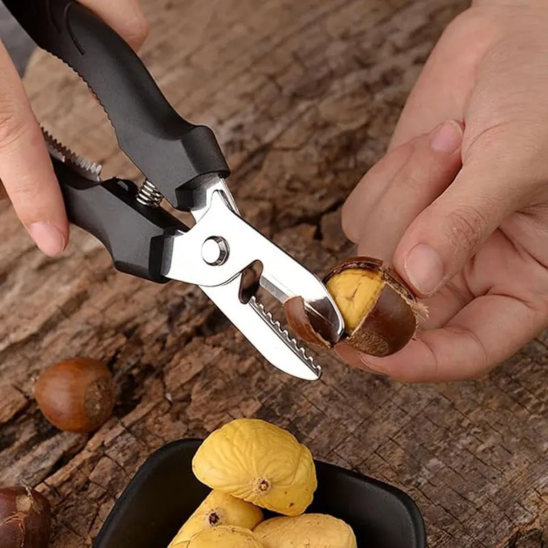 Stainless Steel Chestnut Clip for Peeling and Opening Chestnut Scissors and Lock Design Multifunctional Kitchen Tools
