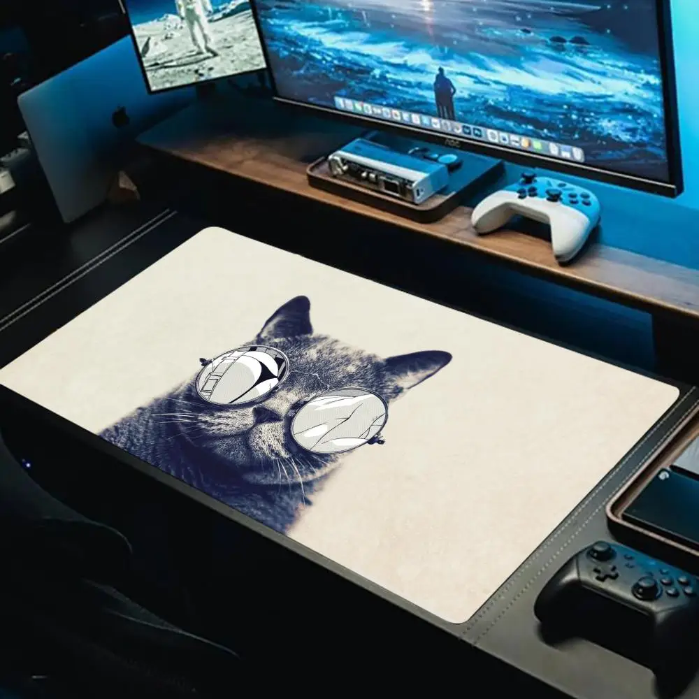 

Sunglasses Cat Mouse Pad XL Computer Accessories Office Game Table Mats Rubber Anti-slip Gaming Keyboard Mousepads XXL Desk Pads