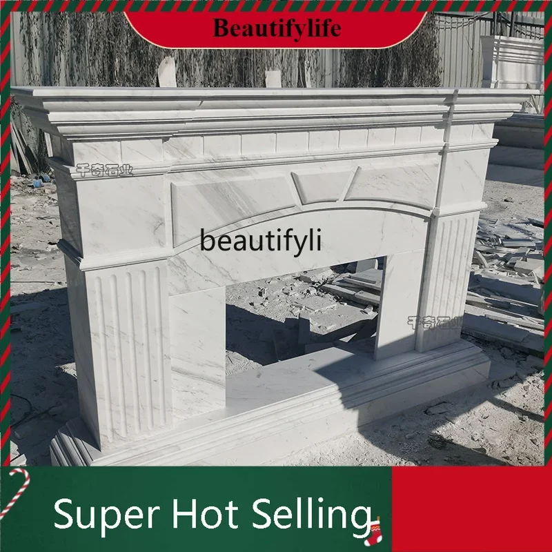 KK32  Marble European stone carving fireplace Jazz white stone simple American interior decoration mantel