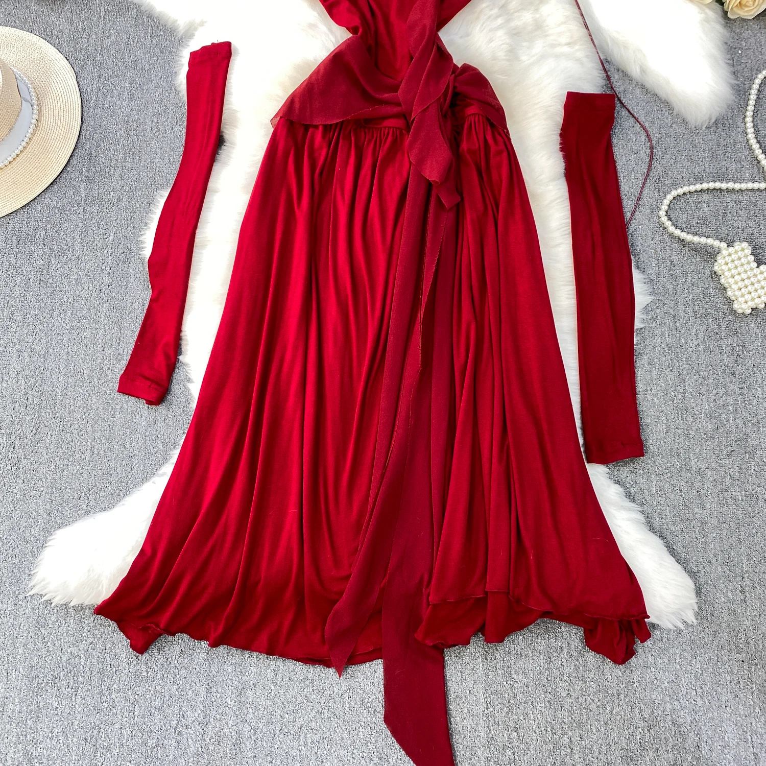 Foamlina 女性エレガントな 3D 花ビスチェドレスハイウエストタイバックスリムフィットマキシドレス長袖エレガントなパーティードレス