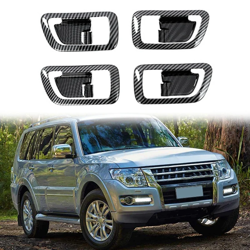 4Pcs Inner Door Handle Bowl Panel Cover Trim Carbon Fiber Accessories For Pajero 2007-2019