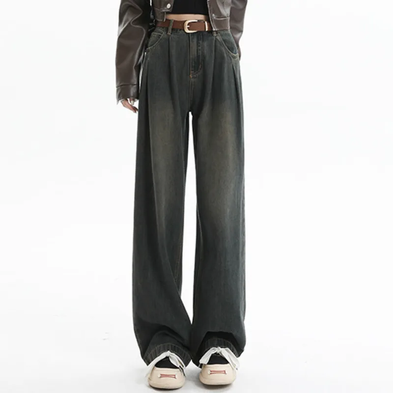 ANJY otoño mujeres estilo de Hong Kong moda Simple pantalones vaqueros rectos de pierna ancha elegante cremallera versátil cómodo pantalones casuales A10904