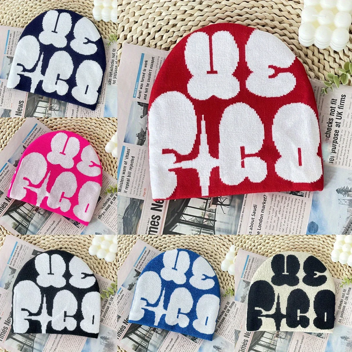 

Men's Knitted Hat Letters Numbers Jacquard Solid Color Street Hip Hop Leisure Warm Cap Outdoor Sports Windproof Beanies