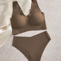 1 Set/Seamless Women Underwear Set Sexy Push Up Bra Ice Silk Breathable Wireless Detachable Padding Bras Backless Cross Lingerie