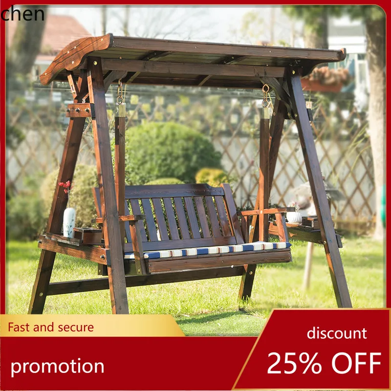 

HT Outdoor Swing Anti-Corrosion Adult Hanging Chair Indoor and Outdoor Carbonized Rocking Chair Wooden Ceiling Swing New Product