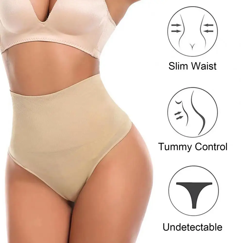 Stretchy High Waist Panties High Waist Tummy Control Thong Shapewear for Women Solid Color Body Shaper Panties Underwear Thong