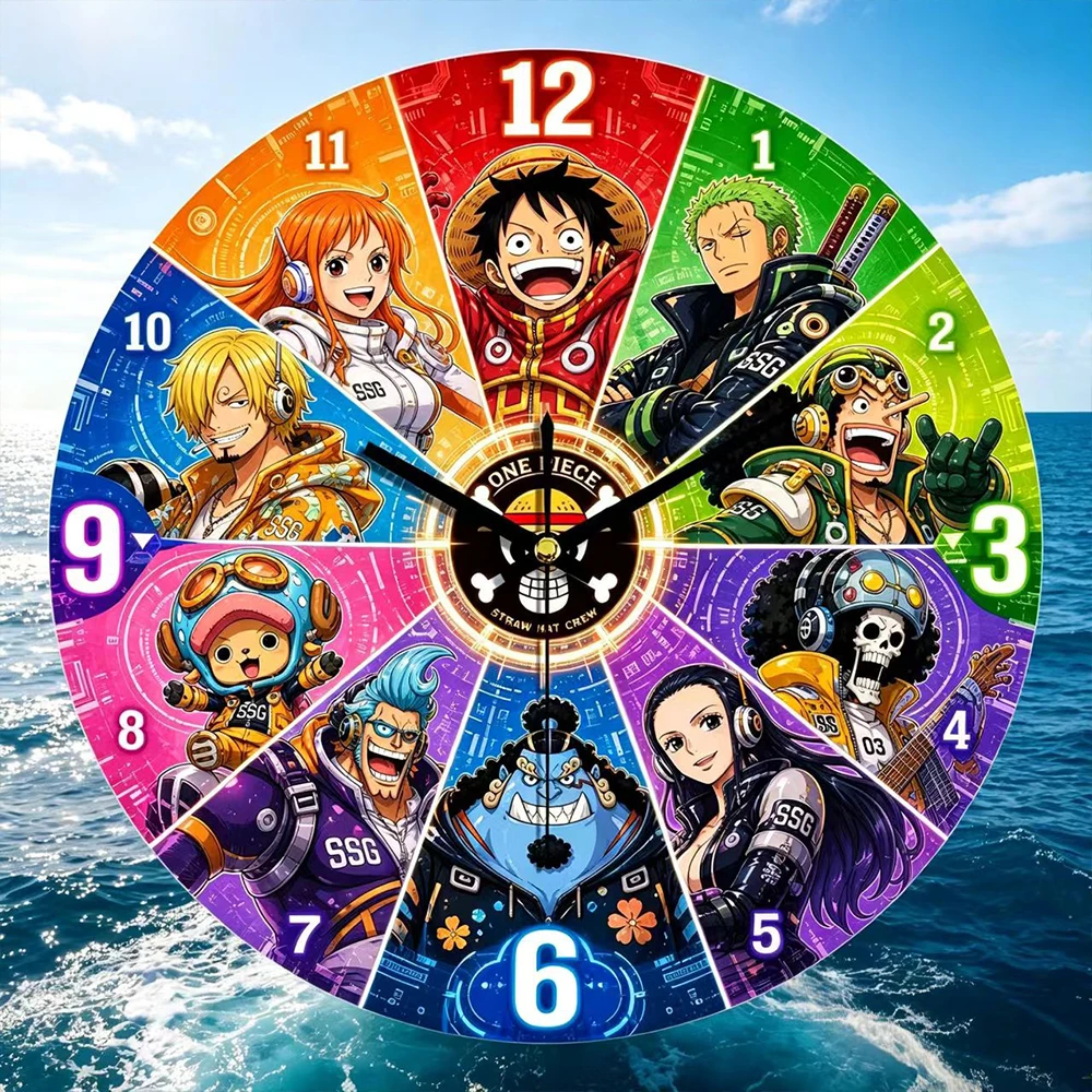 One Piece Luffy Straw Hat Crew Wall Clock Silent Non-Ticking Colorful Quartz Watch Home Decor for Bedroom Living Room Fans Gift