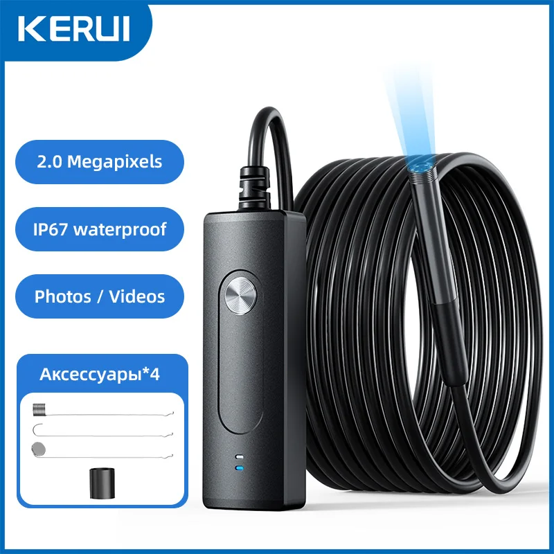 KERUI 8mm WiFi Endoscope with Single Lens 1080P Industrial Borescope Pipe Snake Mini Endoscopic for iOS Android Phone