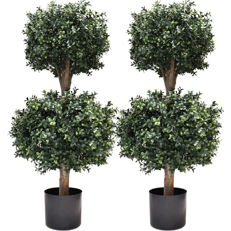 

Artificial Boxwood Double Ball Topiary Trees 2PACK Faux Topiaries for Indoor Outdoor Porch Home Garden Decor