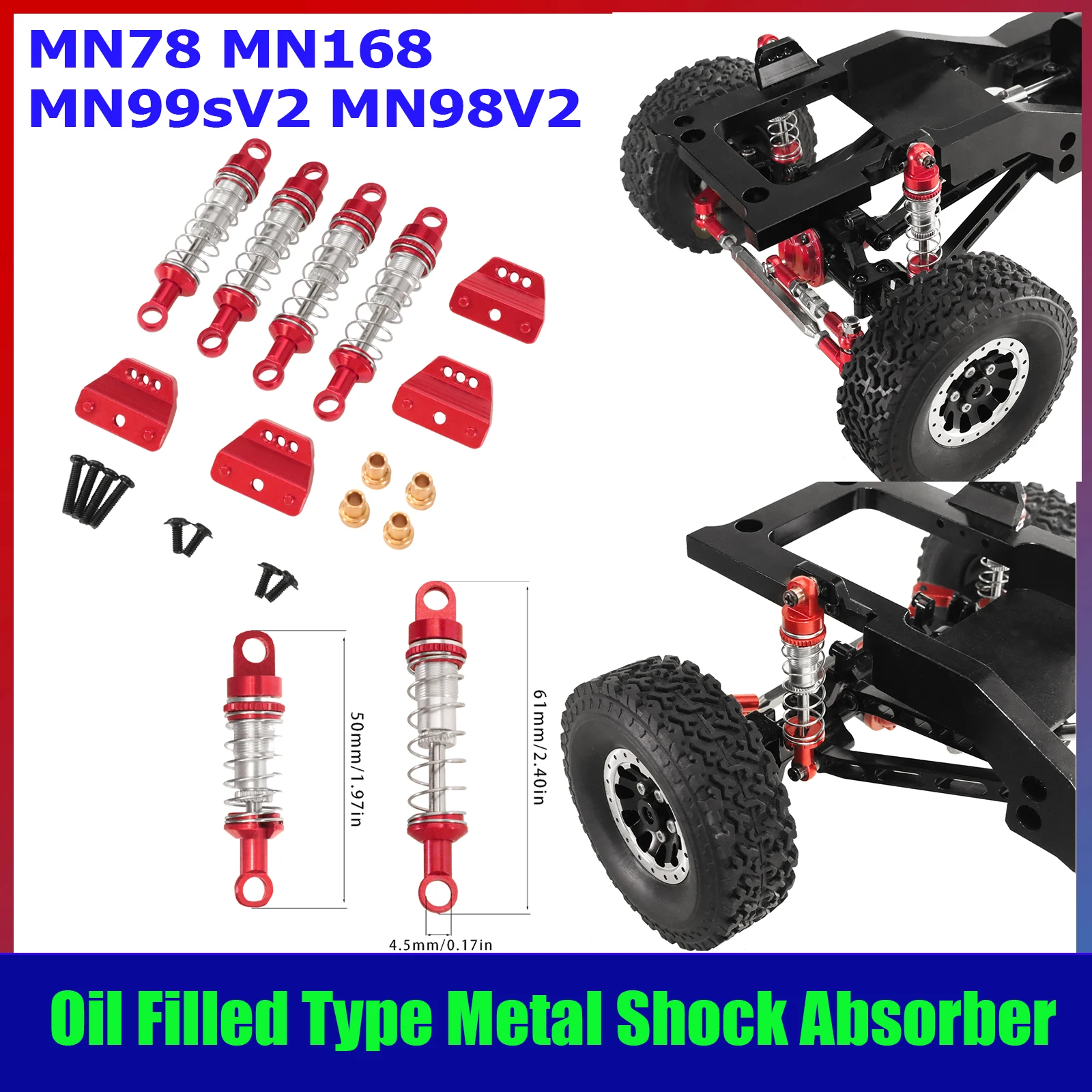 

Масляные амортизаторы и кронштейн амортизатора 60 мм для радиоуправляемых автомобилей MN99sV2 MN98V2 MN78 MN168, модифицированные и модернизированные металлические аксессуары