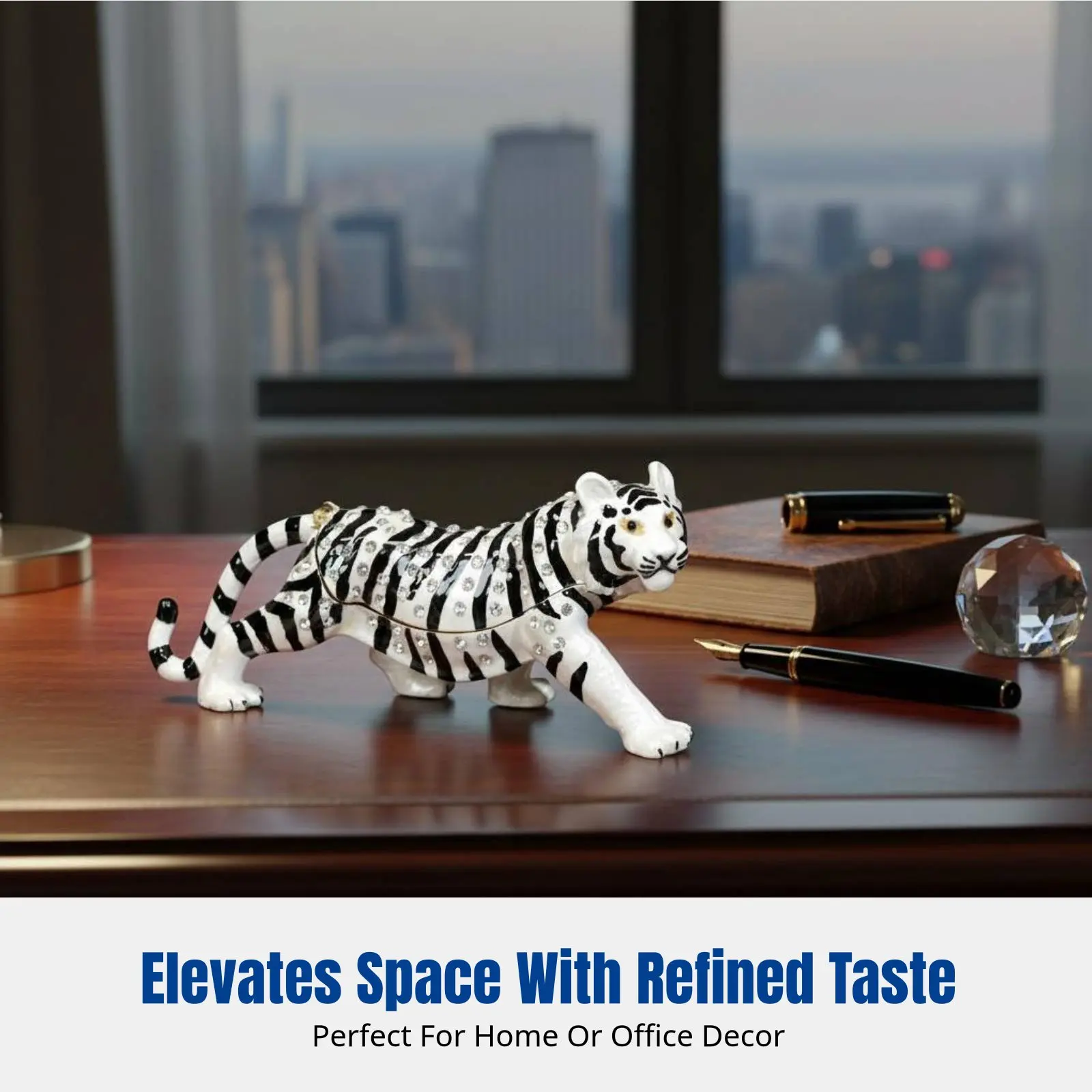 金属エナメル製の虎のジュエリーボックス、クリスタルの手作り装飾品、オフィスの飾り、クリエイティブな贈り物