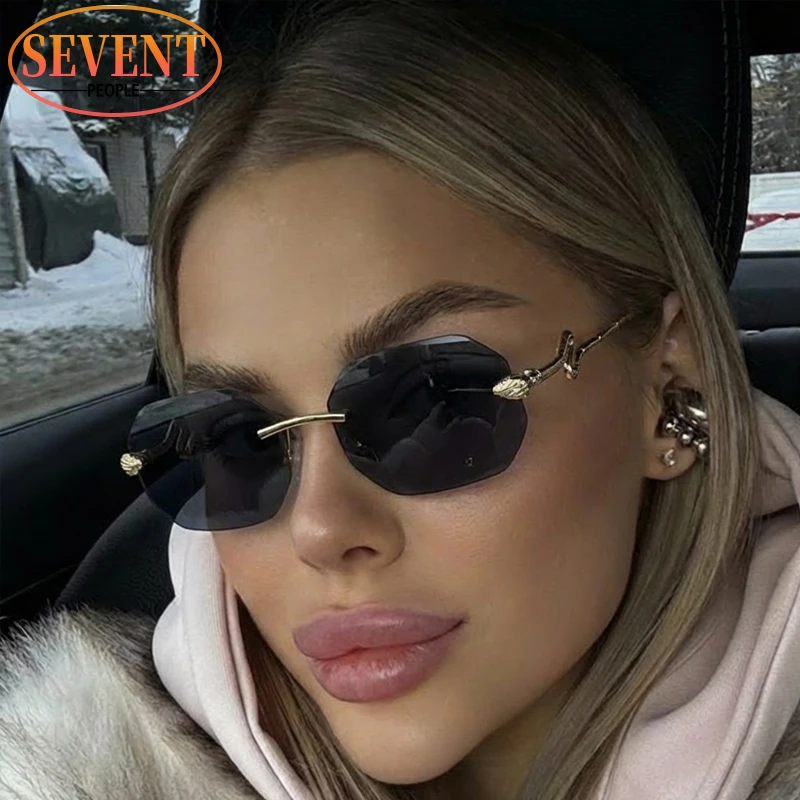 

Steampunk Rectangle Rimless Sunglasses Women 2026 Luxury Brand Trendy Metal Polygon Sun Glasses Lady Vintage Change Color Shades