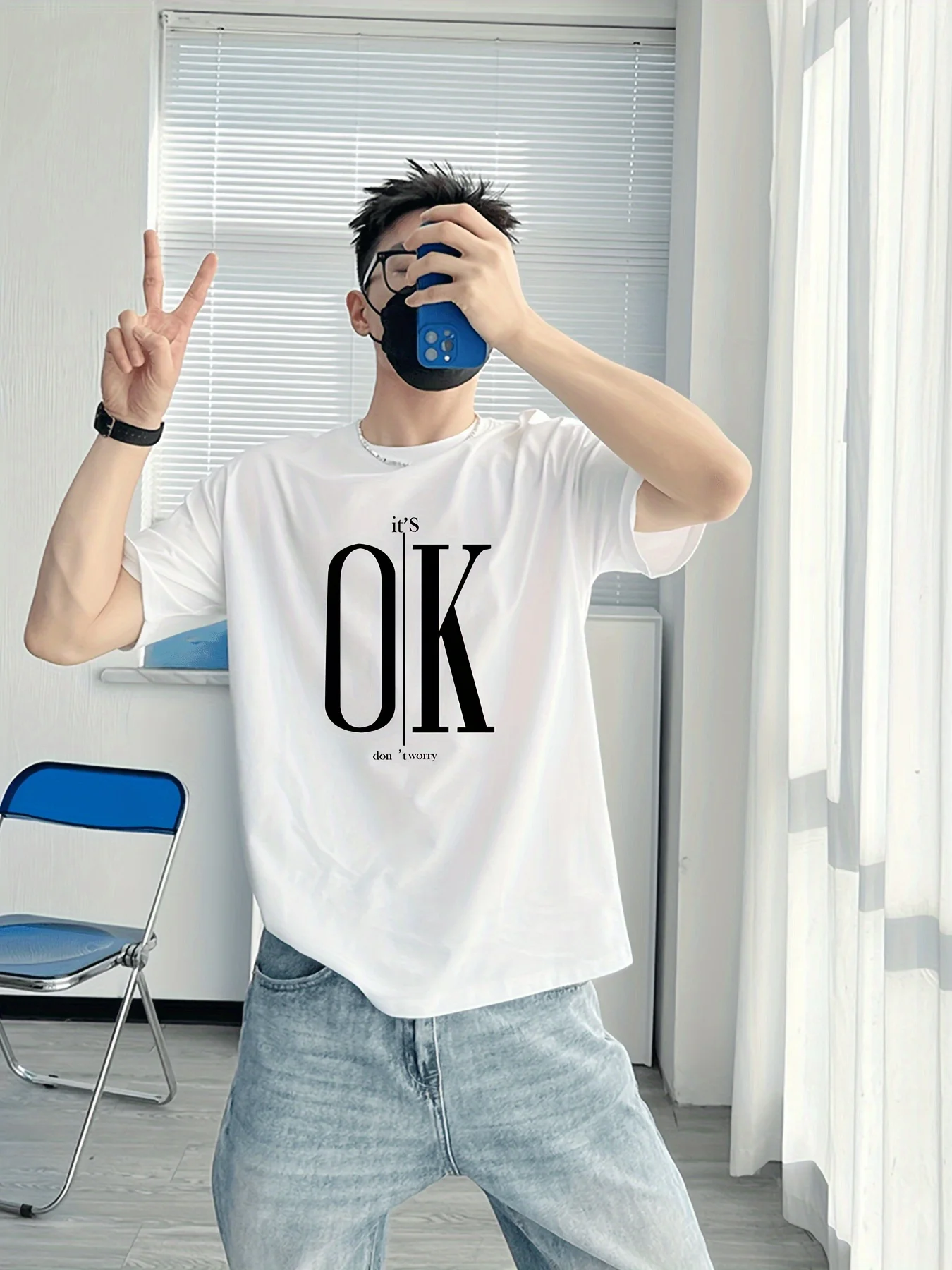 

Men's 100% pure cotton printed T-shirt with bold OK letter design regular style casual style breathable fabric comfortable