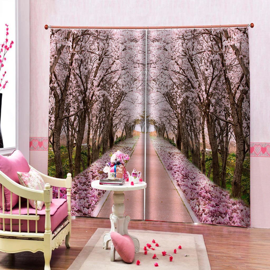 Photo 3D Curtains for Living Room Window pink peach blossom curtains 3D Window Curtains For Living Room Bedroom