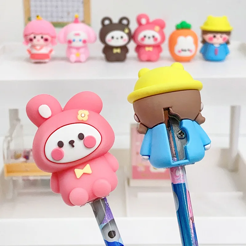 Kawaii Novelty Soft Silicone Animals Girl Pencil Sharpener Cute Stationery School Office Supplies Mini Portable Gift Prizes Kids