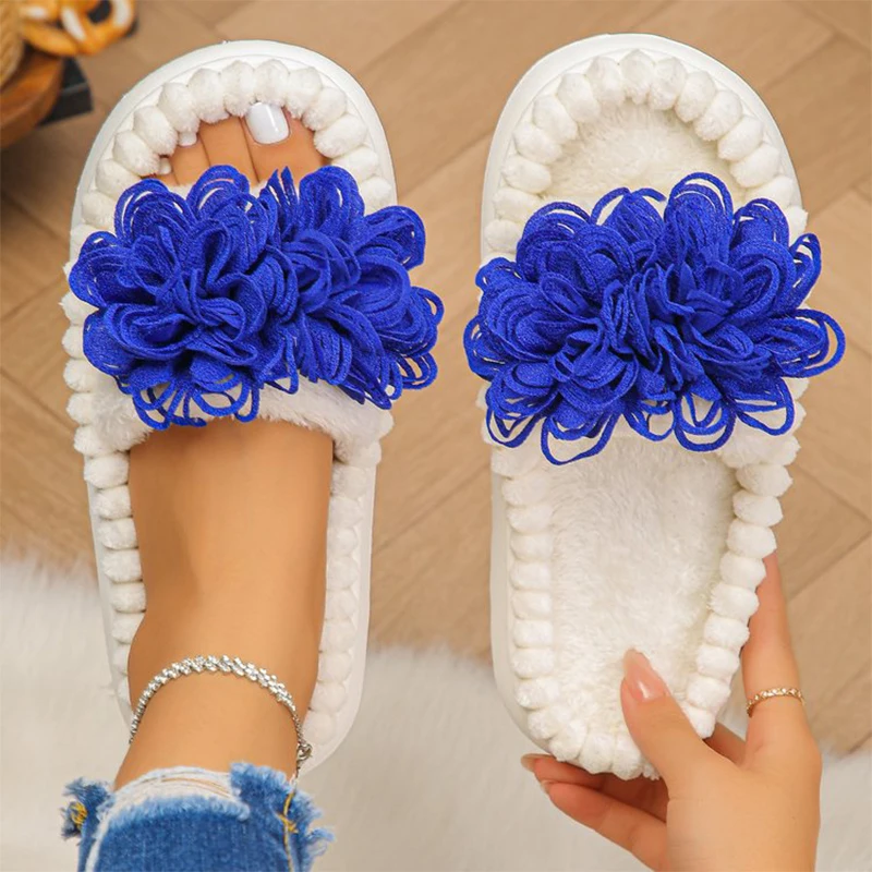 2025 Winter New Women's Open toed Plush Slippers Thick Bottom Home Comfortable Slippers Lightweight Anti slip Cotton Drag