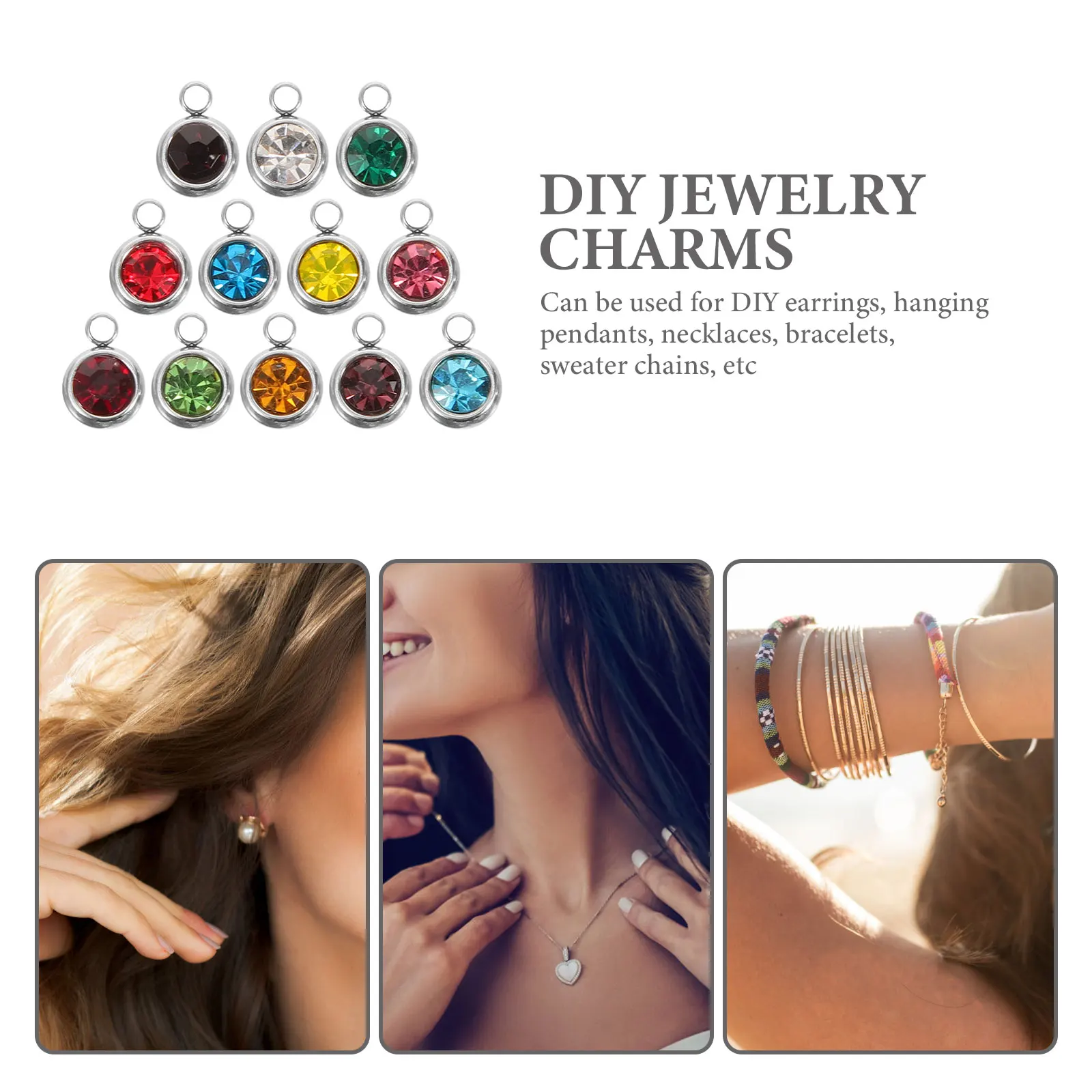 

12Pcs Birth Stone Jewelry Charms with Sparkly Rhinestones for DIY Necklace Bracelet Keychain Sweater Chain Crafting Projects