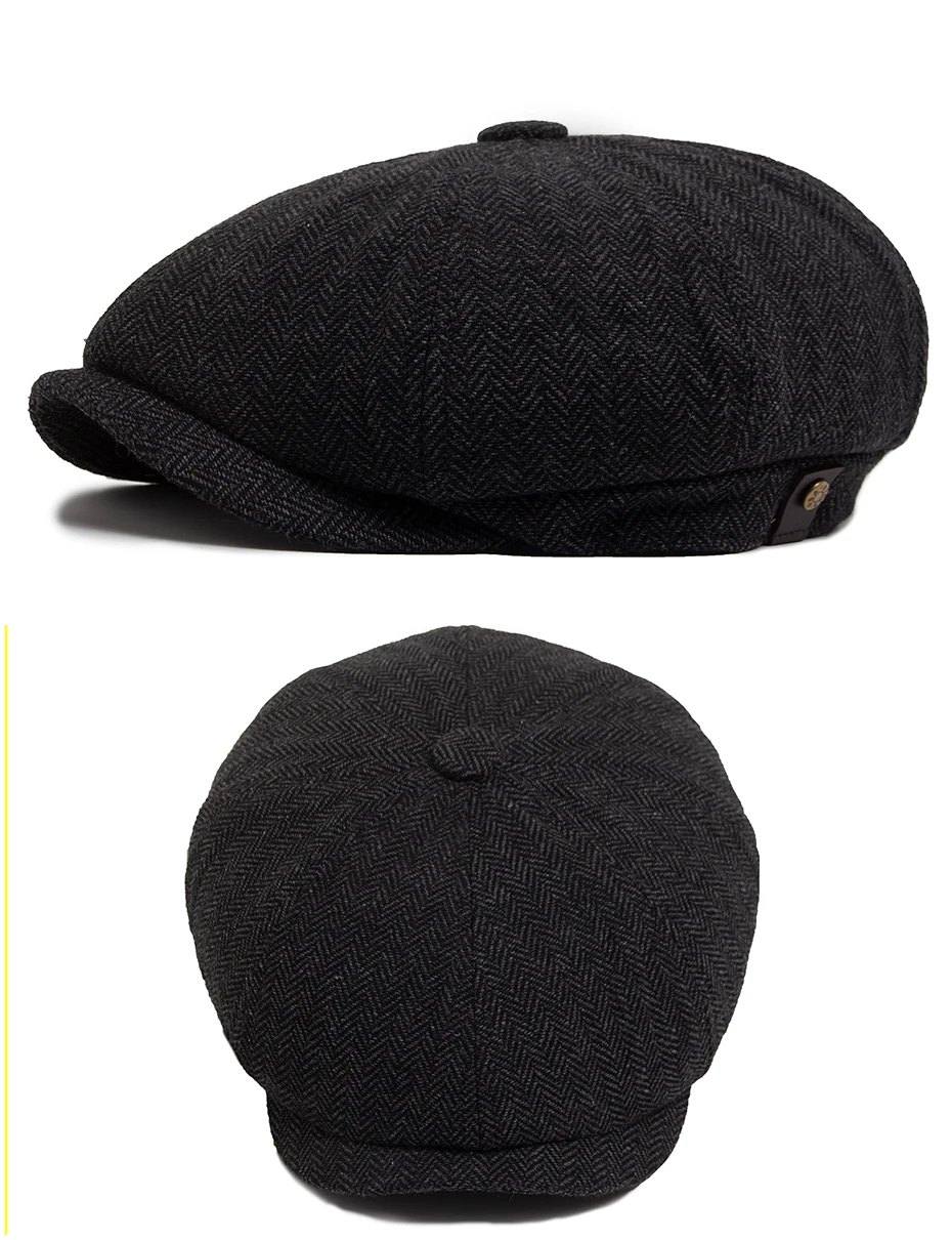 Herringbone Newsboy Caps Männer Herbst Winter Vintage Berets Casual Flache Hüte Mode Retro Mann Kappe Für 55-59 cm kopfum Ference – Detail 7