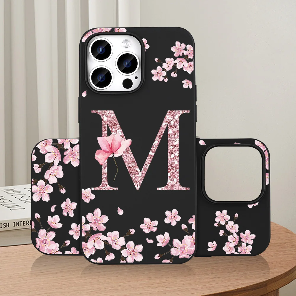 Piękne etui na telefon z nadrukiem kwiatów i litery M, wysokiej jakości matowa tekstura, pasuje do iPhone'a od 17 do 11 Plus, Pro Max