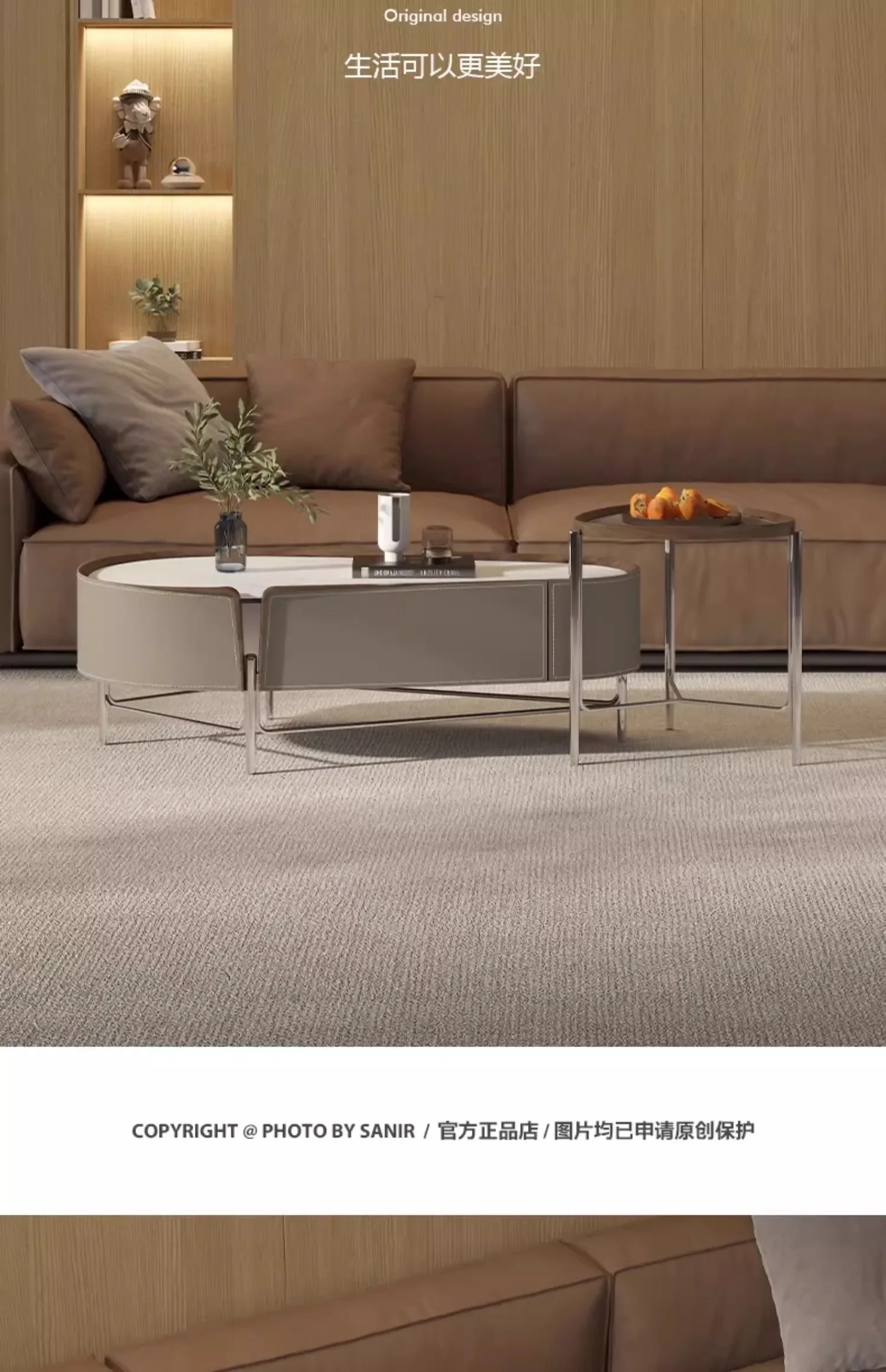 Italian Minimalist Living Room Home Coffee Table Modern Light Luxury Tea Side Table Combination Stone Plate Microlite Tea Table