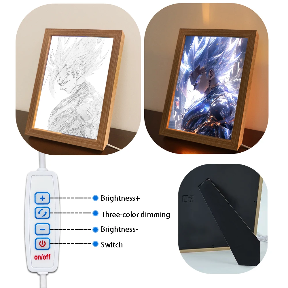 ของขวัญตกแต่งห้องนอนลายตัวละครอนิเมะดราก้อนบอล โคมไฟภาพวาดกรอบรูปไฟ LED สำหรับสาวไซย่า