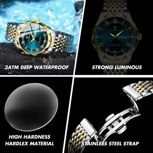 Imagen 2 del producto PAAZOMU, reloj de pulsera clásico de cuarzo de lujo para hombre, relojes deportivos para hombre, reloj luminoso resistente al agua con fecha semanal, reloj de acero inoxidable para hombre 2025NEW