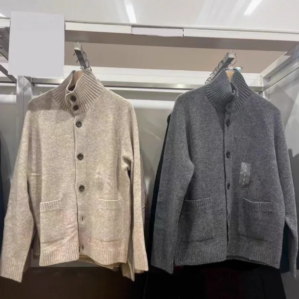 

Japanese Unisex Knitted Cardigan Sweater with Loose Buttons and Stand Up Collar Sweater Jacket for Autumn and Winter