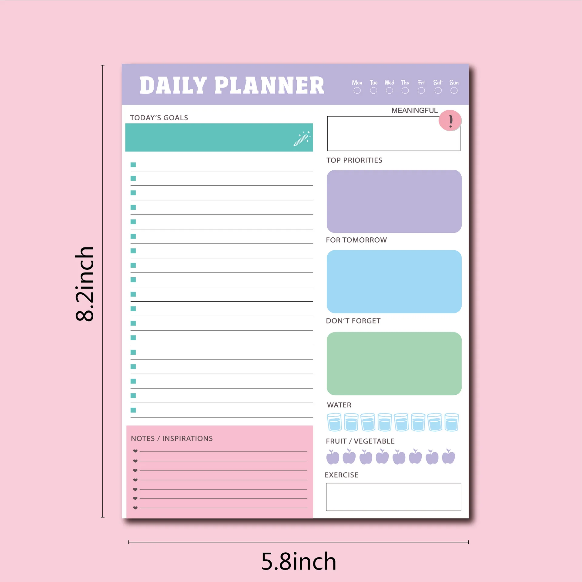 Daily/Weekly/Monthly Self Discipline Schedule Time Management Plan Notebook Agenda Planner Tearable Page