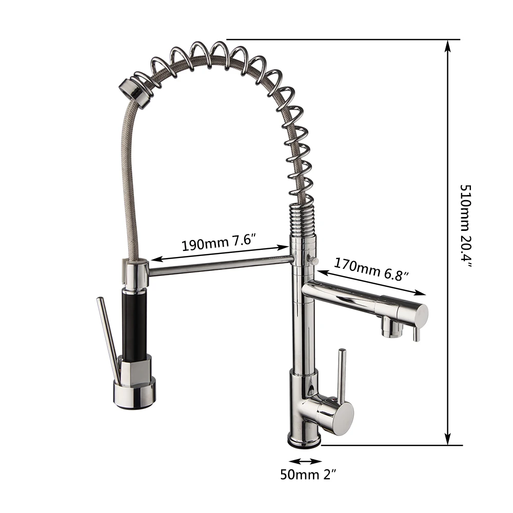 OUBONI Kitchen Faucets Pull Out Chrome Finished Hot Cold Water Deck Mounted Swivel Spout Vessel Sink Mixer Tap 2 functions